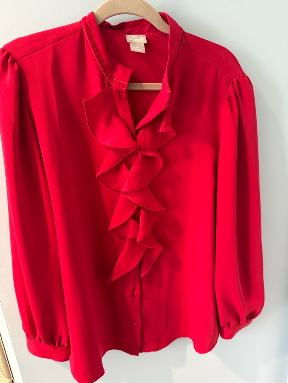 Chico's Scarlet Ruffle-Front Long Sleeve Blouse
